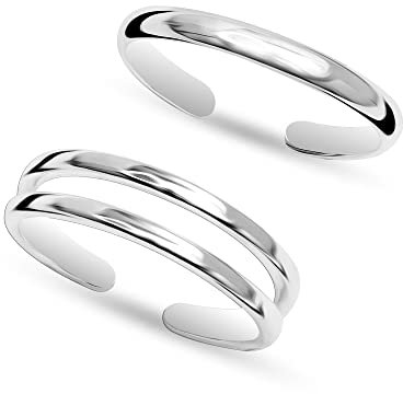 LeCalla 2 Stück 925 Sterling Silber minimalistischer dünner Bandring offen verstellbarer Zehenring für Frauen