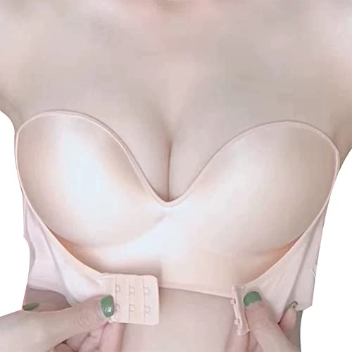 Minetom Soutien Gorge Bandeau Femme sans Bretelles Boucle Avant sans Couture Tube Top Push Up Dos Nu Bra Confortable Lingerie Bandeau A Beige 90A