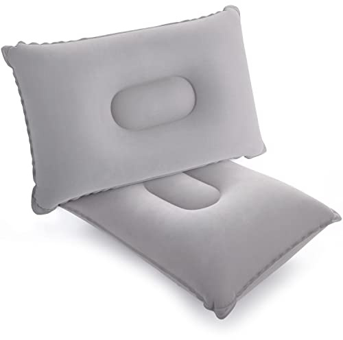 SUTAFOR 2X Cuscini Gonfiabili da Campeggio Ultraleggero e Portatile Cuscino Piccolo per Viaggio, Spiaggia, Escursioni 34x22 cm, Grigio