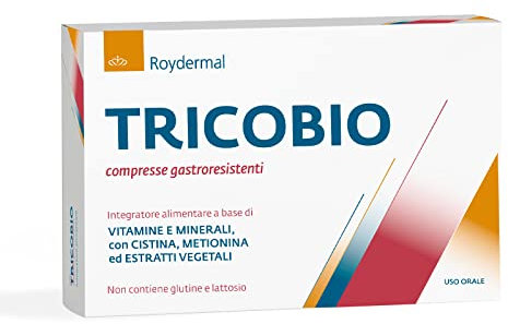 Tricobio Integratore alimentare a base di Spirulina, Ortica, Equiseto, Cistina, Metionina, Biotina, Selenio, Zinco e Vitamina D anti caduta per capelli e unghie, 30 compresse