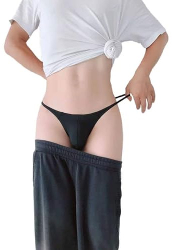 WOWSKY Men's Nylon Thongs - Seamless T-Back, Sexy Low Rise Briefs, G-String Bulge Pouch Underwear Black 1 Pack (M)