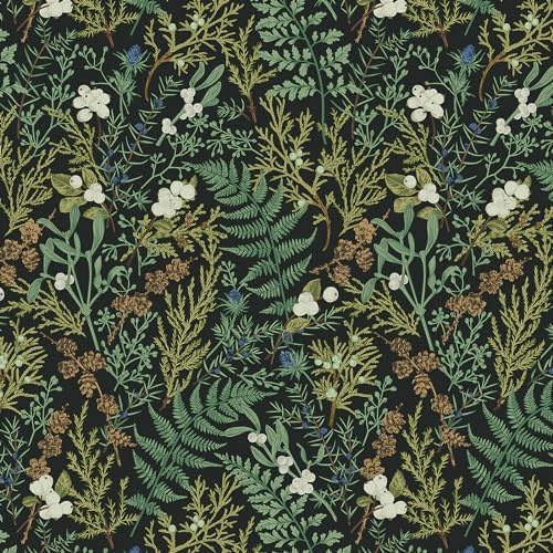 Yomshi Green Plants Self Adhesive Wallpaper 41cm×300cm Black Background Botanical White Small Flowers Waterproof Oil Resistant Wear Removable Plastic Roll Cabinet Walls