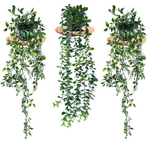 ELICNA 3 Pezzi Pianta Artificiale Sospesa, Piante Pendenti Artificiali con Vaso, Piante Finte Cadenti Edera per Giardini, Matrimoni, Balconi, Corridoi, Decorazioni Murali