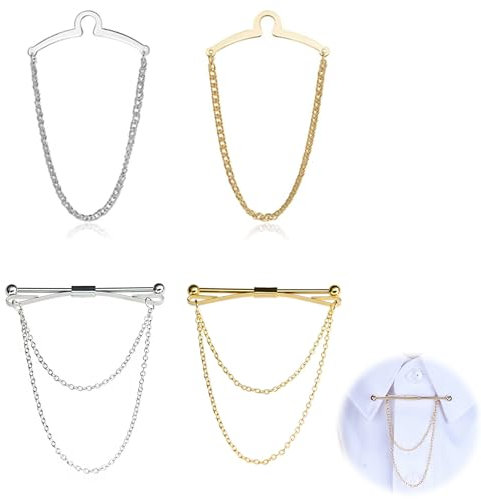 LONGHAO 4 pcs Krawatte Kragen Pin,Kragen Bar Pins,Herren Krawattennadeln Kette,Herren Krawattenklammern Kette,Krawattenkette für Herren,für Valentinstag,vatertagsgeschenk für papa