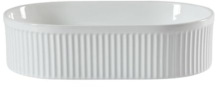 MILANO White Ceramic Oval Fluted Countertop Bathroom Basin Sink 490 x 310mm
