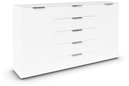 Rauch Möbel Flipp, Kommode, Farbe Weiß, Breite 180 cm | Sideboard, 2-türig, 5 Schubladen, Soft-Close-Funktion, für Schlafzimmer, Gästezimmer, Wohnzimmer, Garderobe, Flur