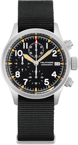 watchdives Militado Orologi Cronografi Militari 39mm Orologio Pilota con Cristallo di Zaffiro VK61 Orologi da Polso al Quarzo Luminosi per Uomo Orologio Sportivo Impermeabile 100M con Cinturin Nylon
