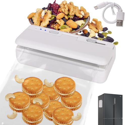 Mini Bag Sealer, 2 in 1 Heat Sealer, Easy Seal Bag Sealer, Rechargeable & Handheld Heat Sealer Machine with Magnetic, Portable Handheld Vacuum Sealer for Dry and Moist Food Preservation (White)