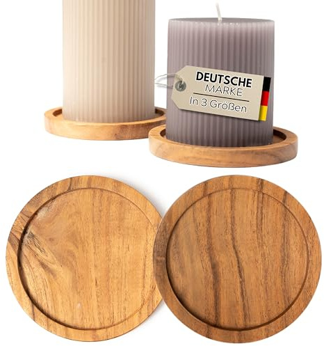 Plogis Kerzenteller Rund Akazie - 4er Set Untersetzer für Kerzen bis 8 cm Durchmesser/Kerzenuntersetzer Holz für Stumpenkerzen Taufkerzen Unterteller Kerzen Teller/Kerzenhalter Holz 6cm 7cm 8cm | Kerzen Holzuntersetzer rund mit Rand für 6, 7, 8 cm, Kerzenständer Holz, Kerzenhalter Stumpenkerzen, Kerzen teller Holz