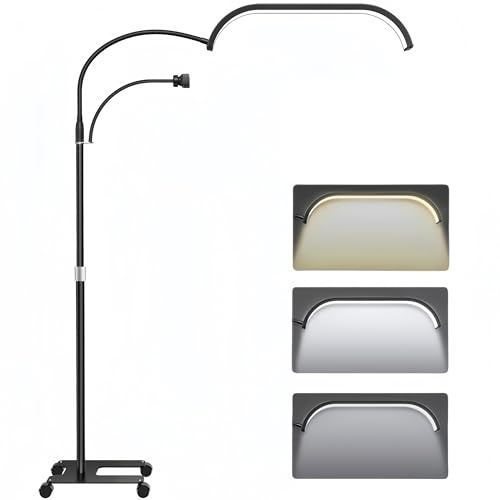 Tetipa LED Stehleuchte, 45W Wimpern Lampe Kosmetik für Wimpern, 55-70zoll Lampe mit Telefonständer, Einstellbares Licht 3-6000K, Kosmetiklampe Mondlampe für Lesen Tätowieren