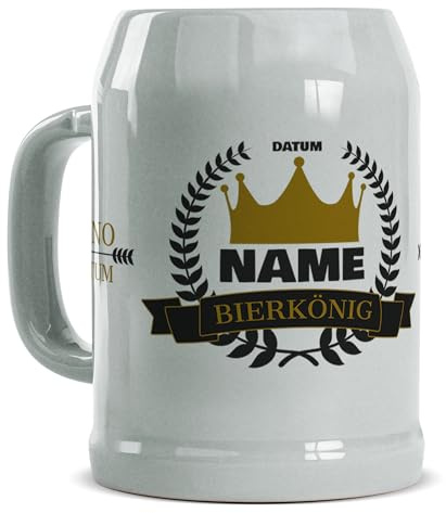 Tassendruck Personalisierter Bierkrug mit Name, Datum - Geschenk für Biertrinker, Bier Geschenke, Bierkrug bedrucken, Bierliebhaber | Fotogeschenk, 500 ml, Keramik Grau