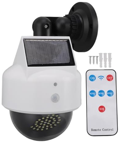 Yosoo Telecamera di Sicurezza Finta con Luce Rossa Lampeggiante, Telecamera di Sorveglianza Simulata Ad Energia Solare con Sensore di Movimento, Telecomando, per Uso Interno Ed Esterno