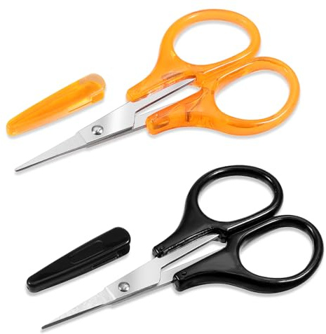 2 Pack Small Sewing Scissors Stainless Steel Crafting Scissors Pointed Scissor with Cover, Precision Portable Scissor for Embroidery Quilting Sewing Knitting Crafting (Orange+ Black)