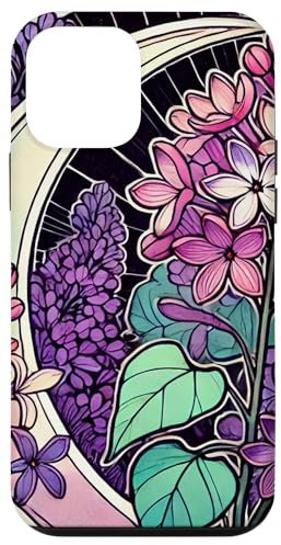 Custodia per iPhone 12 mini Illustrazione di fiori lilla in stile Art Nouveau lilla