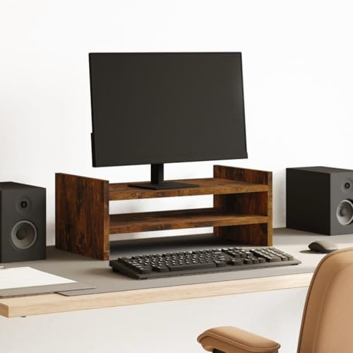 Homgoday Monitorständer Bildschirmerhöhung für Schreibtisch PC-Bildschirmständer Computerständer Laptopständer DruckerständerRäuchereiche 50x27x20 cm Holzwerkstoff