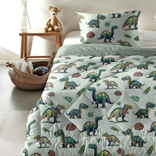Zelesta Kiddybed - Parure de lit pour enfant - 135 x 200 cm - 4 saisons - Couverture d'hiver et d'été - Lavable - Sans housse - Couette pour enfant avec motif dinosaure