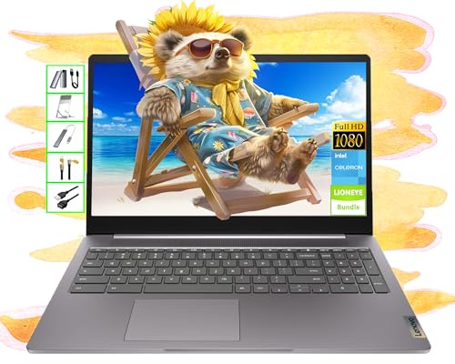 Lenovo Chromebook | Portátil FHD de 15.6 pulgadas | 4GB RAM | 64GB SSD y 64GB tarjeta y SSD portátil de 128GB | CPU Intel de 2 núcleos | Cámara web | USB-C | Wi-Fi | Ultra portátil | Gemini-AI cromado