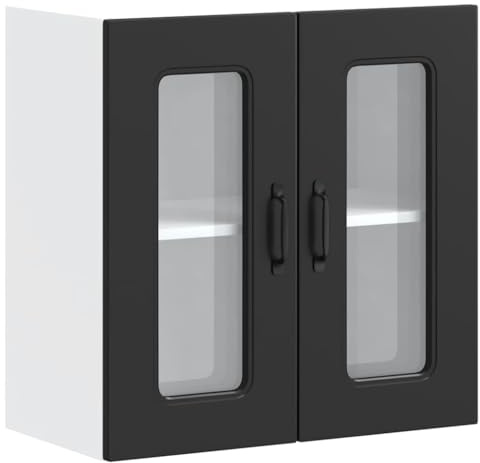 vidaXL Küchen-Hängeschrank mit Glastür Kalmar Schwarz Holzwerkstoff, Wandschrank Küche, Wandschrank, Oberschrank, Küchenschrank, Hängeschrank