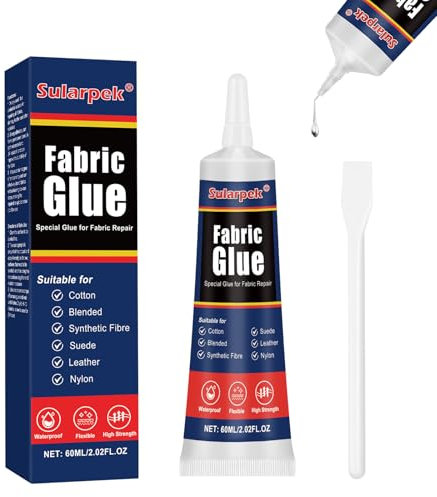Sularpek Textilkleber, 60 ML Transparent Textilkleber Waschmaschinenfest, Extra Stark für Alle Stoffe, Baumwolle, Denim, Flanell, Polyester