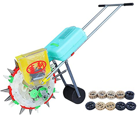 CASEGO Garden Seeder, Seed Spreader Push w/10 Seed Plates, Hand-Push Roller Seeding and Fertilizer Applicator, Precision Garden Seeder Row Planter (6 Mouths)