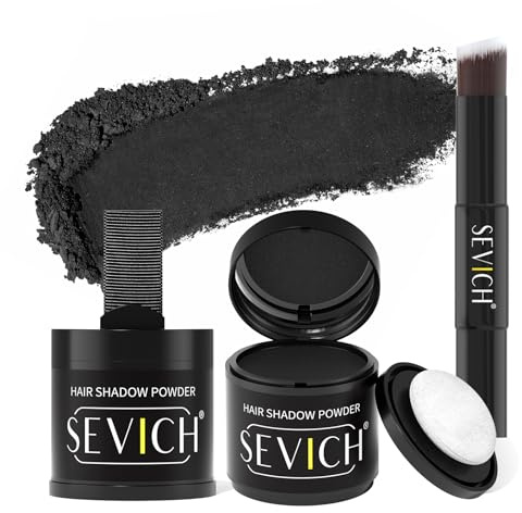 Sevich Hairline Powder 10g 2-Pack with Brush, Instantly Conceals Hair Loss & Thinning, 48H Waterproof Root Touch Up Powder, Natural Hair Shadow Toppers for Women & Men, 2 Box = 5 Boxes,Black