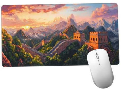 Puesta De Sol Alfombrilla Ratón 1400x600x3mm Alfombrilla Raton XXL Grande con Base de Goma Antideslizante, Accesorios Gaming Gran Muralla, Ordenador Gamer, Mouse Pad Gaming Mejora La Velocida Y380