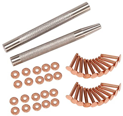 Quystetes Confezione da 20 rivetti e frese in rame (14 mm e 19 mm) con 2 rivetti perforatori per cinture, , collari, in pelle