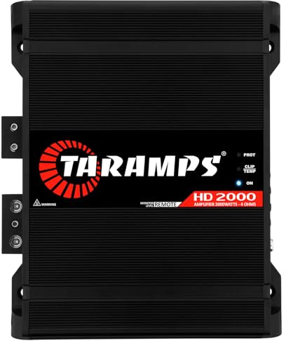 Taramps HD 2000 Black 4 Ohms 1 Channel 2000 Watts RMS MAX, Digital Amplifier Car Audio, Monoblock, LED Monitor Indicator, Class D, Crossover, 2k amp, Full Range, Sound Quality