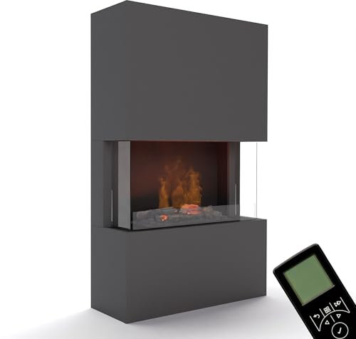 GLOW FIRE Wasserdampf Kamin TUCHOLSKY (Standkamin) - Elektrokamin mit LED 3D-Flammen, Knistereffekt & Fernbedienung, 91x150x35 cm - Opti-Myst 600 Elektro Kamin, mit Schutzglas, Grau