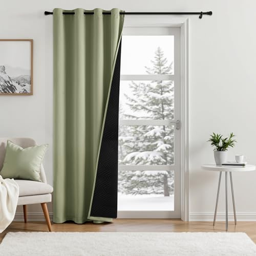 MIULEE Tenda Oscurante Termica Isolante Freddo e Caldo, Tende Doppio Strato con Anelli Tende Termiche Isolanti per Interni, Porta Inverno Termica Antivento, 140x200 CM, Verde Salvia, 1 Pezzo
