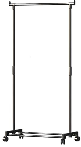 Genikeer Clothes Rail With Wheels, Double Rod Clothing Rack, Metal Garment Hanger Holder Stand Shoe And Hat Storage Rack Clothes Hanger Bar For Apartment Bedroom