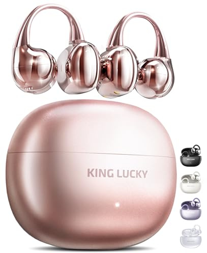 King Lucky Open-Ear-Kopfhörer Kabellos Bluetooth 6.0–Clip-On-Ohrhörer mit Mikrofon,50h Spielzeit,ENC,IPX5 Wasserfes –Komfortabel für kleine Ohren&Brillenträger,Ideal für Sport (Rosa, Standard)