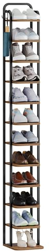 Hzuaneri Vertikales Schuhregal, 12-Stöckig, Platzsparend, Braun und Schwarz | Schuhturm für Kleine Räume, Freistehend, Verstellbar, SR51201B