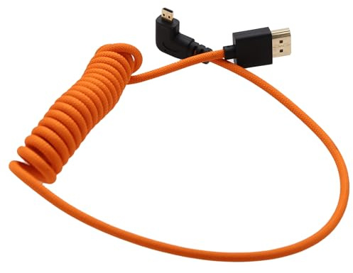 HangTon Cavo micro HDMI 4K 8K 60P Raw per ATOMOS Ninja V Portkeys Monitor Canon R5C R6 Sony A7CII A7CR ZV-E1 GH4 S9 Z50 XT50 fotocamera ad angolo retto tipo A D HDMI2.1, spirale arancione 50 cm