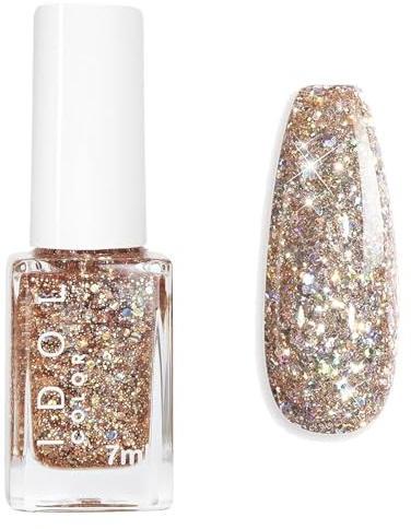 Glitter Nail Varnish - Sparkly Gold Nail Polish - Flash Shinny Gold Nail Varnish - Holographic Glitter Base Natural Nail Paint - Quick Dry&Long Lasting Shimmer Nail Polish No Need UV Home DIY
