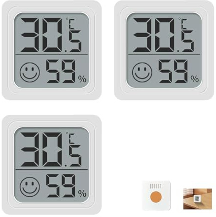 3 Pcs Room Thermometer Hygrometer, Digital Humidity Gauge Indoor LCD Digital, Mini Temperature Humidity Monitor Meter, Humidity Sensor with Indicators for House Greenhouse Office Home Garden Cellar