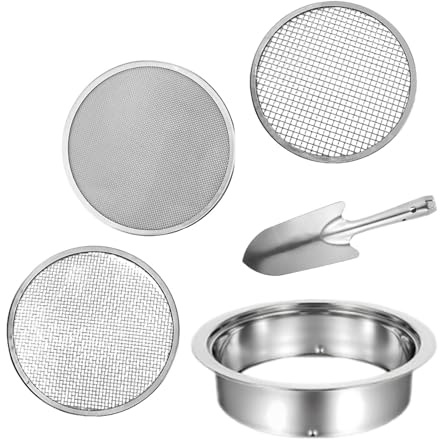 Ｚｉａｌｏｆｉ Bodensieb Als Professionelles Erdsieb Und Rüttelsieb Langlebiges Maschensieb Und Gartensieb Aus Edelstahl mit Schaufel Und Siebeinsätzen für Pflanzer, 3 Mesh Silberschaufel