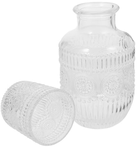 ERINGOGO Garrafa y Vaso de Vidrio Grabado Vintage y Compacto y Resistente para Dormitorio y Oficina Decoración Elegante y Multifuncional para Bebidas