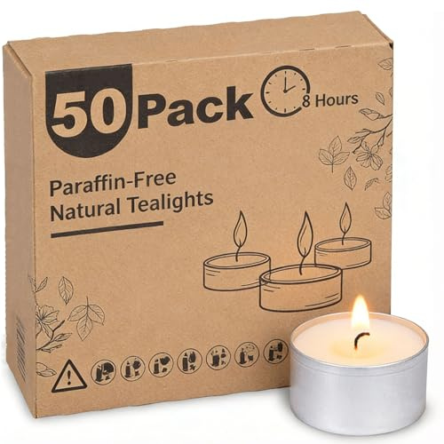 Paquete de 50 velas de té sin humo con 8 horas de combustión, ideales para bodas, eventos y decoración del hogar