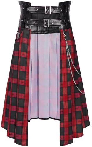 YOSUWOAI Gothic Rock da uomo steampunk gonna scozzese medievale rinascimentale tradizionale vittoriana carnevale costume vintage gonna a pieghe stile punk gonna pirata per cosplay, O rosso., S