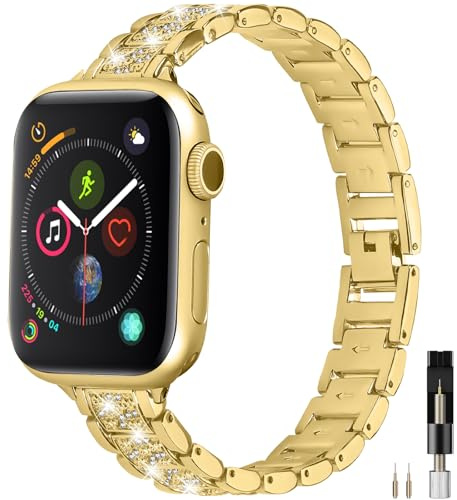 Miimall Bling Strap for Apple Watch Series 11 10 9 8 7 6 5 4 SE 3 2 1, Slim Metal Band for iWatch 42mm(Series 10 11) 41mm 40mm 38mm, Glitter Rhinestone Replacement Bracelet for Women Ladies