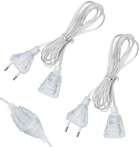 2er Set Verlängerungskabel Dünnes Kabel, Eurostecker Verlängerung 3M, Verlängerungskabel Transparent, Verlängerungskabels Flachstecker für LED-Laternen und Den Außenbereich 220v