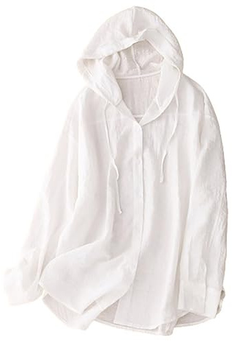 Women's Hoodie Womens Cotton Linen Hoodie Tops Summer Hooded Button Down Blouses Sun Protection Hooded T-Shirt Lightweight Quick Dry Sports Summer Protection Jacket Long Sleeve Sun Shirt Outdoor