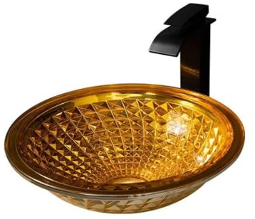 Counter Basin Modern Simple Vessel Sink Hotel Art Desk Sink Bathroom Round Wash Basin Tempered Glass Wash Basin Bathroom Sink(Sink set)
