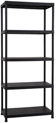 Toomax Universal 84-5 Scaffale salvaspazio a 5 ripiani in plastica resistente nera, 80x40x180h cm struttura componibile da garage, ripostiglio o esterno, ideale per organizzare attrezzi e utensili