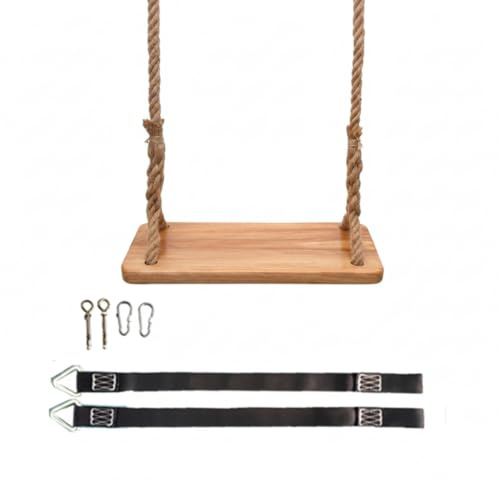Altalena a Trapezio, Altalena in Legno per Esterni, Legno di Olmo Spesso per Bambini con Corda Resistente e Parti Metalliche, Interno/Esterno per Bambini e Adulti, Sedile da 15, 75x6, 30 Pollici con