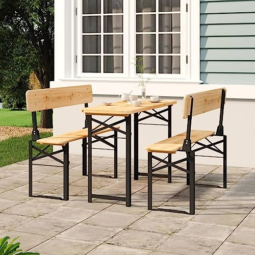 Ziaphsol Ensemble de Tables à bière Pliantes 3 pièces Bois Massif Sapin avec Cadre métal Stable pour terrasse Jardin Balcon Patio Repas apéritif extérieur