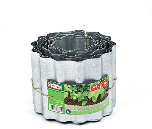 bellissa Rasenkanten-Band Welle silbern Flexible Metall verzinkt 5 m 14 cm | Beeteinfassung ohne Bördelung für saubere Rasen- & Beetabgrenzung Beetumrandung Rolle mit gewelltem Design