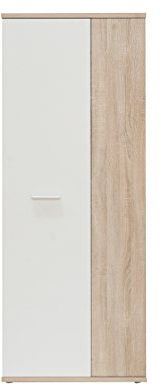 FORTE NET106 Schrank 70, Schuhschrank, Garderobenschrank, Abstellraum, Drehtürenschrank, 2-türig mit Einlegeböden, Weiß mit Holzdekor: Sonoma Eiche, 69 cm breit x 179 cm hoch x 35 cm tief