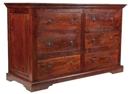MASSIVMOEBEL24.DE Oxford Kommode Akazie 145x58x90, Farbe:Dunkelbraun lackiert, Größe:145x58x90 cm (BxTxH)